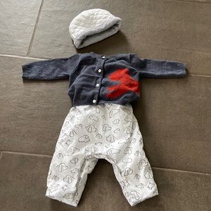 Jacadi Paris Dog Overalls, Sweater, and Hat -3 months